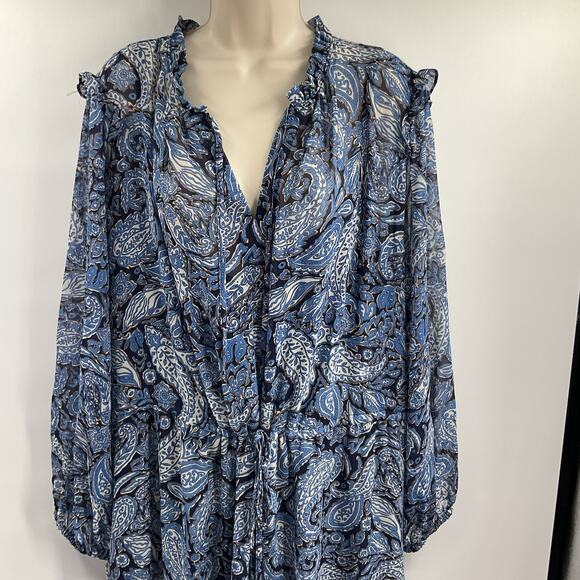 JULIA JORDAN New Boho Long Sleeve Fairy Dress 2XL Blue Paisley - Picture 3 of 9